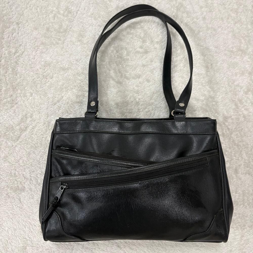 Womens Black Multi Pocket Shoulder Bag Y2K Utility Tote Purse Double Strap